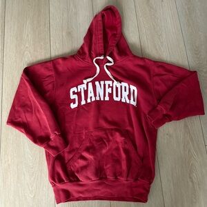 MV Sport Red Stanford Hoodie with White Lettering Kangaroo Pockets Men’s Medium